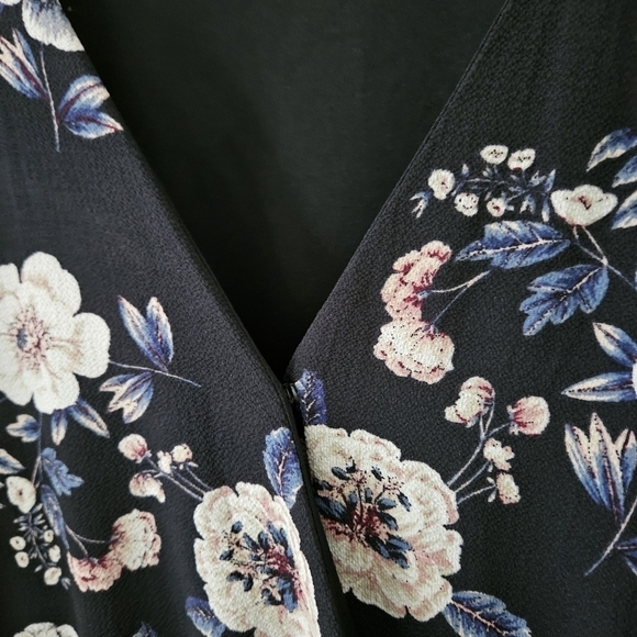 Aqua Curve Dress 2X Floral Smoked Waist LS Midi Ruffle Hem Lined V Neck USA Made - Picture 2 of 16